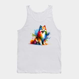 Playful Icelandic Sheepdog in Vivid Splash Art Style Tank Top